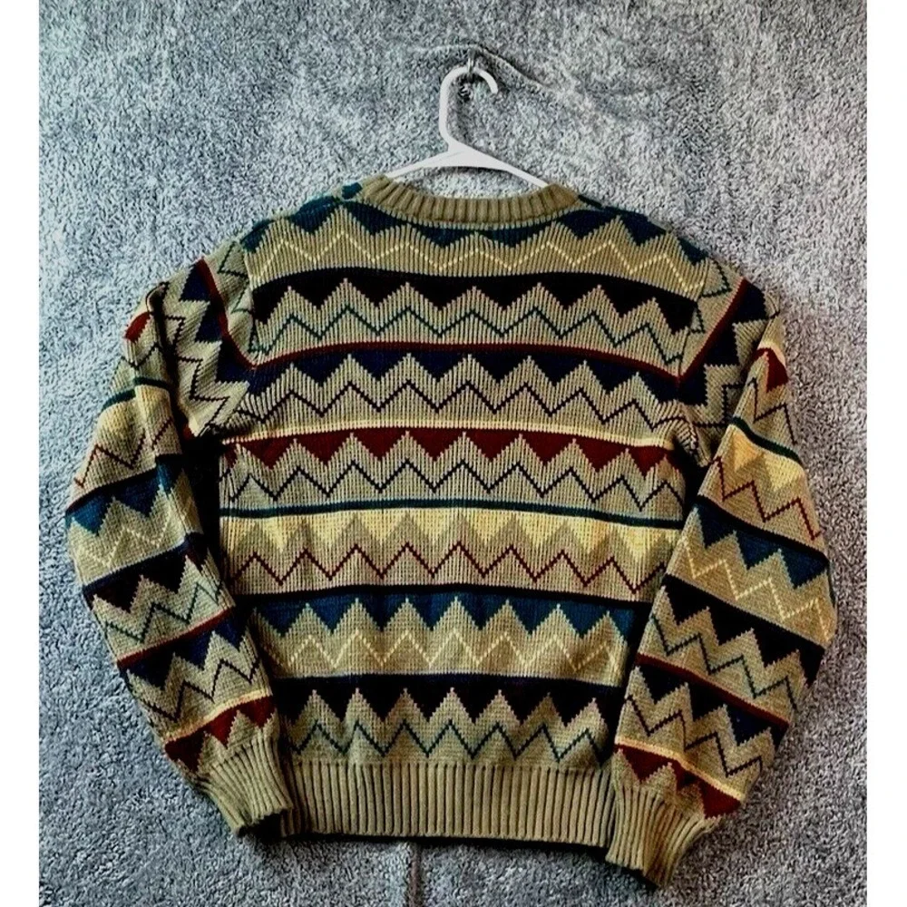 Vintage 80s JC Penny Prep‎ Shop Mens Medium Sweater Grandpa Geometric Sweater